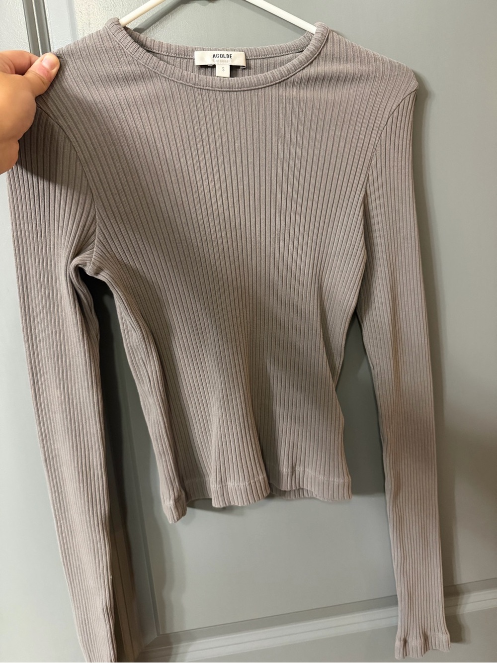 Agolde Ribbed Long Sleeve Tee in Taupe